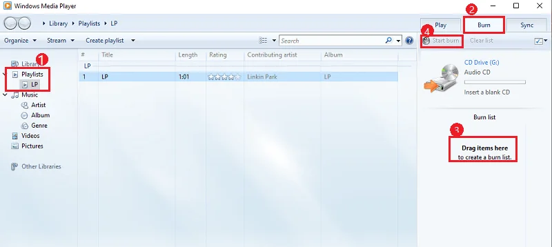 burn audio on wmp